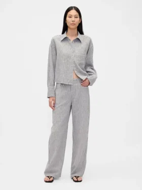 Pantaloni a gamba larga in misto lino e cotone