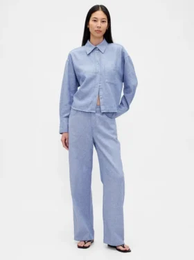 Pantaloni a gamba larga in misto lino e cotone