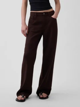 Pantaloni a gamba larga in misto lino e cotone
