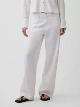 Pantaloni a gamba larga in misto lino e cotone