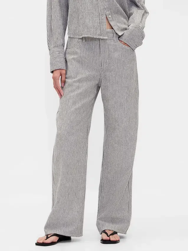 Pantaloni a gamba larga in misto lino e cotone