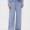 Pantaloni a gamba larga in misto lino e cotone