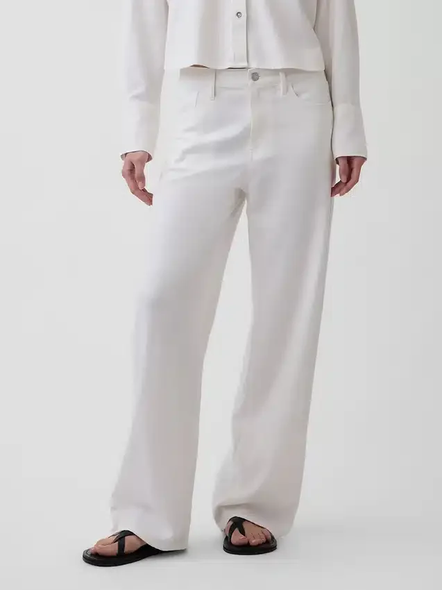 Pantaloni a gamba larga in misto lino e cotone