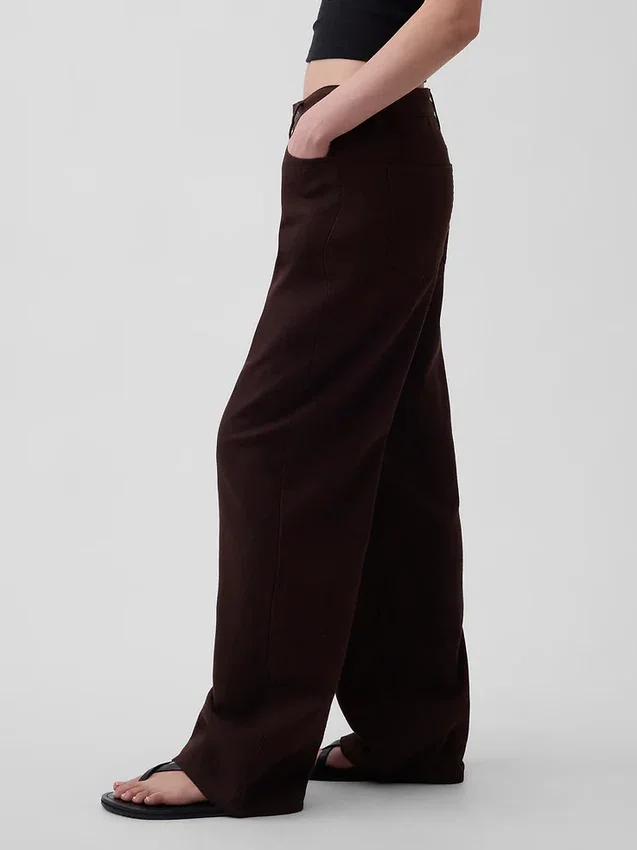 Pantaloni a gamba larga in misto lino e cotone
