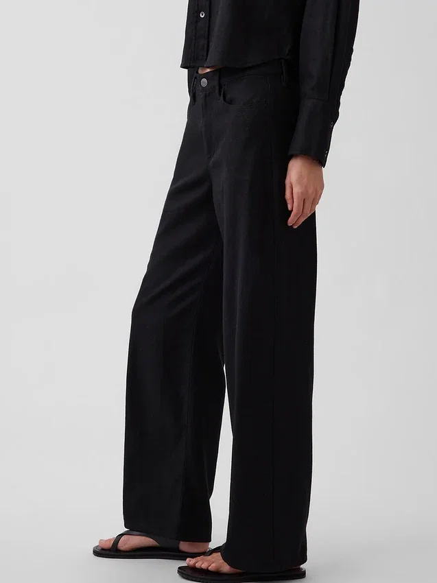 Pantaloni a gamba larga in misto lino e cotone