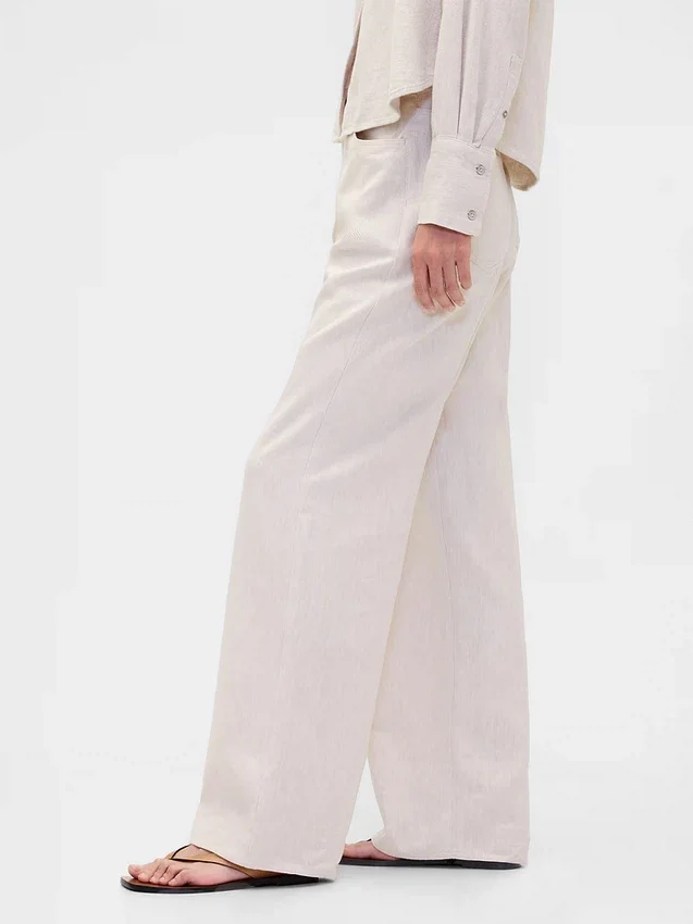 Pantaloni a gamba larga in misto lino e cotone
