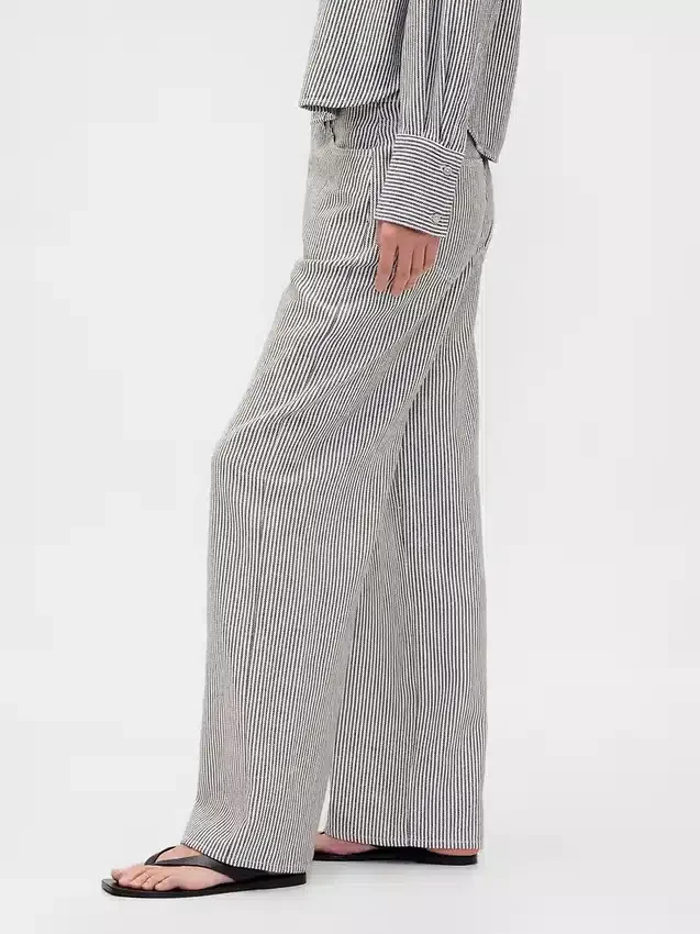 Pantaloni a gamba larga in misto lino e cotone
