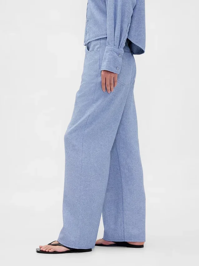 Pantaloni a gamba larga in misto lino e cotone