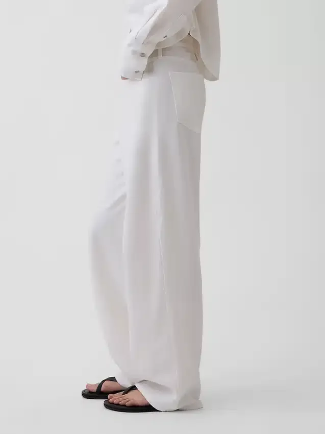 Pantaloni a gamba larga in misto lino e cotone