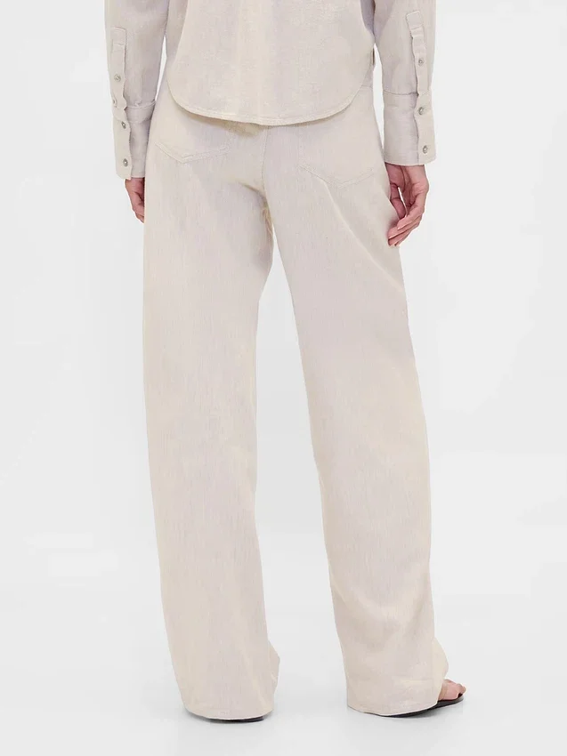Pantaloni a gamba larga in misto lino e cotone