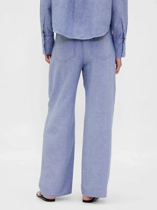 Pantaloni a gamba larga in misto lino e cotone