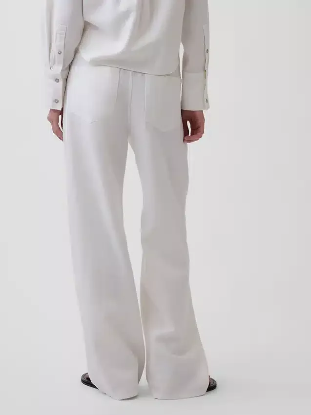 Pantaloni a gamba larga in misto lino e cotone