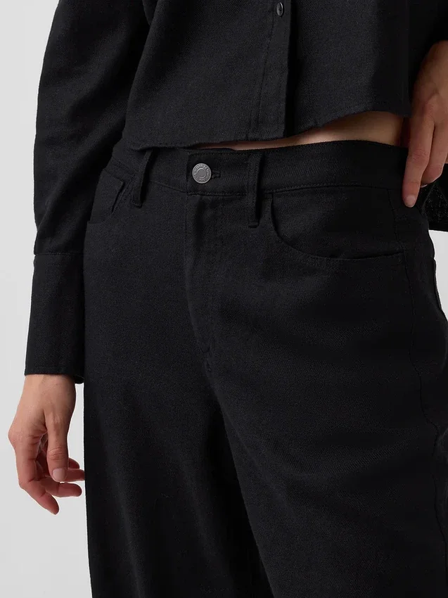 Pantaloni a gamba larga in misto lino e cotone