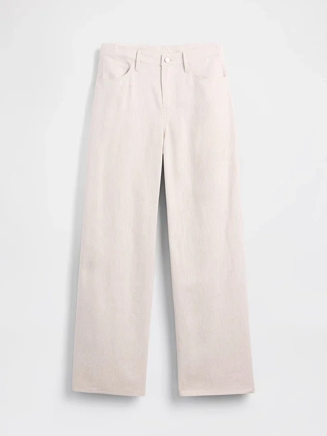 Pantaloni a gamba larga in misto lino e cotone