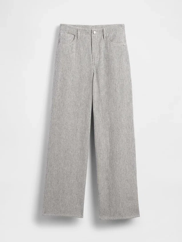 Pantaloni a gamba larga in misto lino e cotone