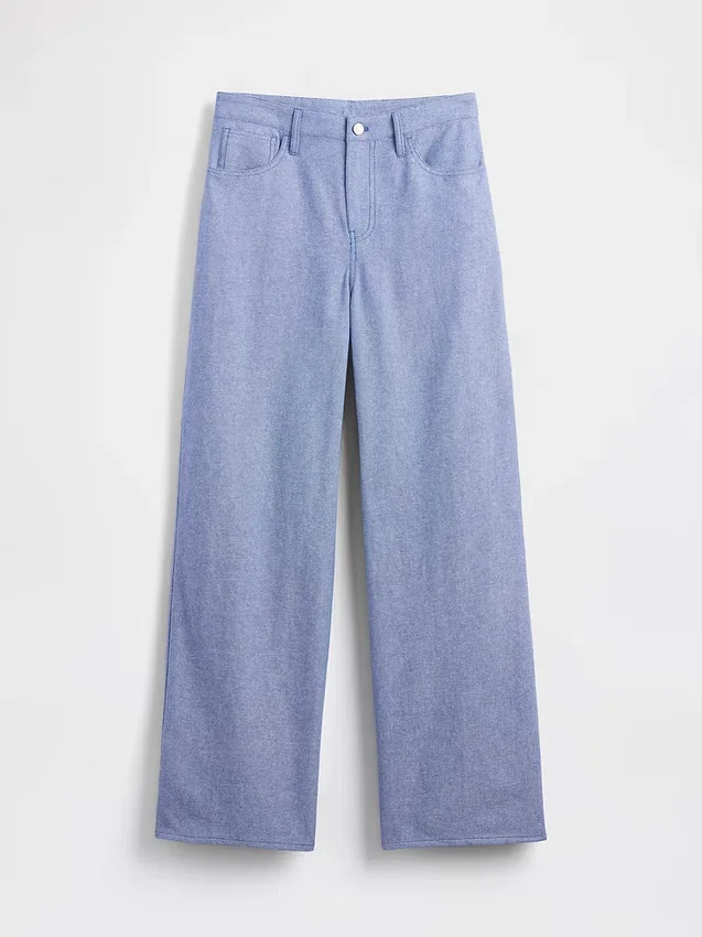 Pantaloni a gamba larga in misto lino e cotone