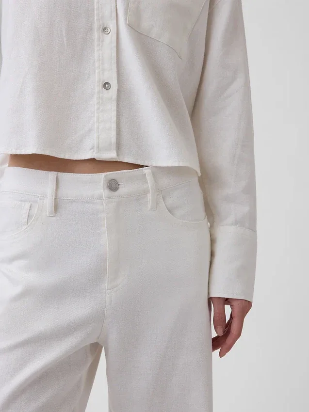 Pantaloni a gamba larga in misto lino e cotone