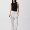 Pantaloni a gamba larga in misto lino e cotone