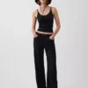 Pantaloni a gamba larga in misto lino e cotone