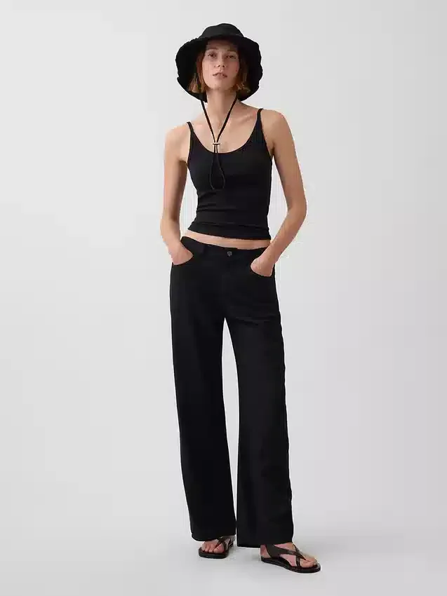 Pantaloni a gamba larga in misto lino e cotone