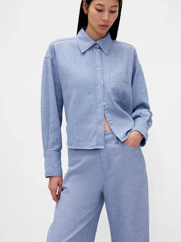 Pantaloni a gamba larga in misto lino e cotone