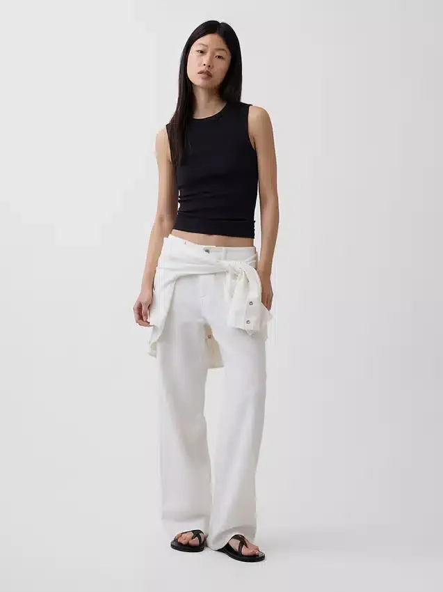 Pantaloni a gamba larga in misto lino e cotone