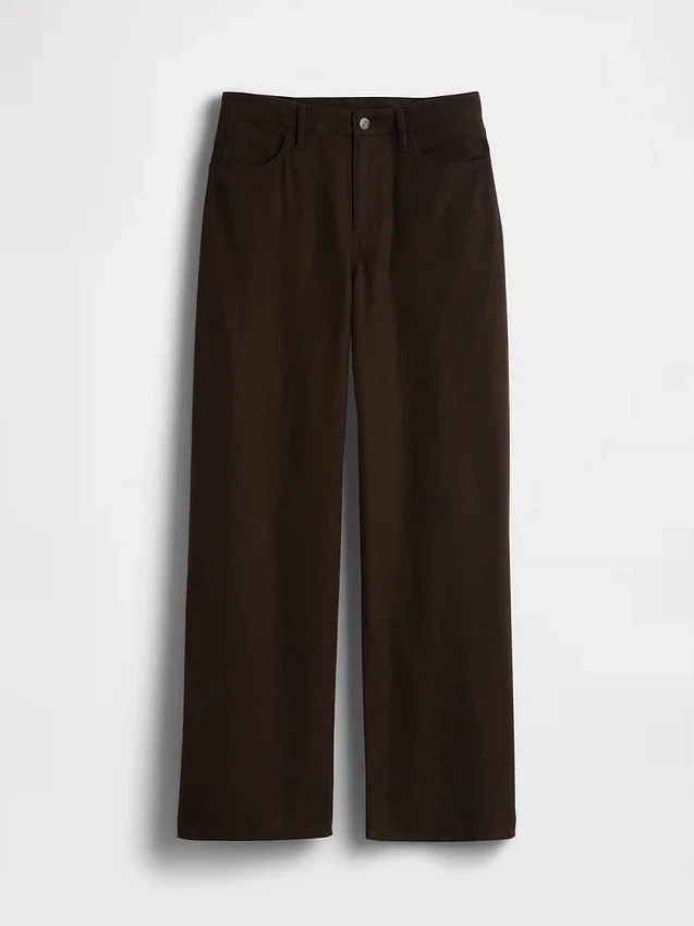 Pantaloni a gamba larga in misto lino e cotone