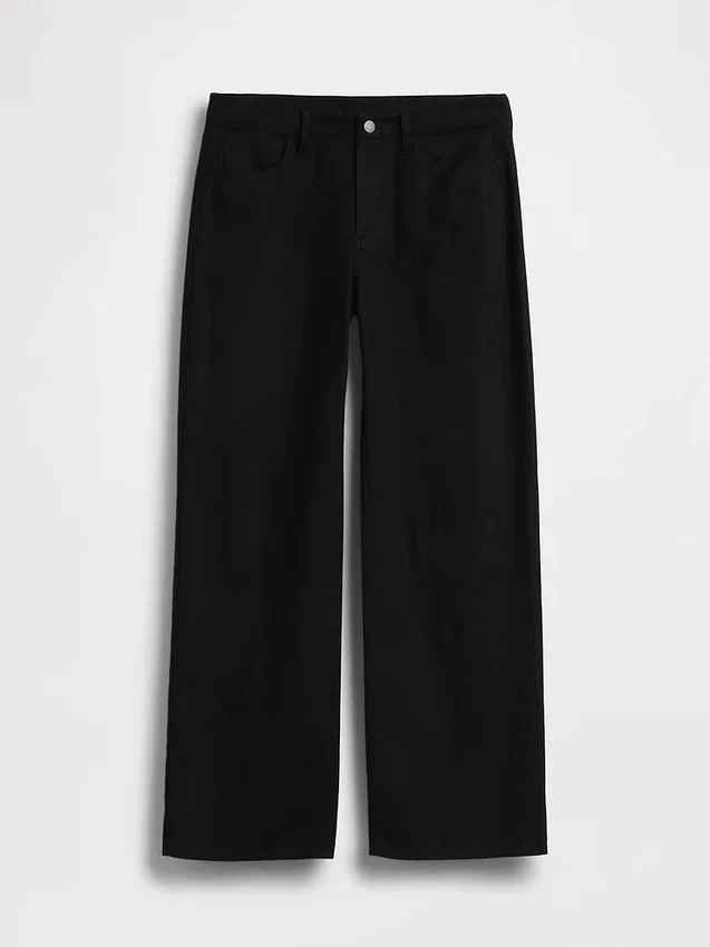 Pantaloni a gamba larga in misto lino e cotone
