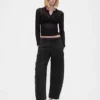 Pantaloni a gamba larga in twill a vita media
