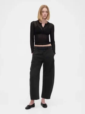 Pantaloni a gamba larga in twill a vita media