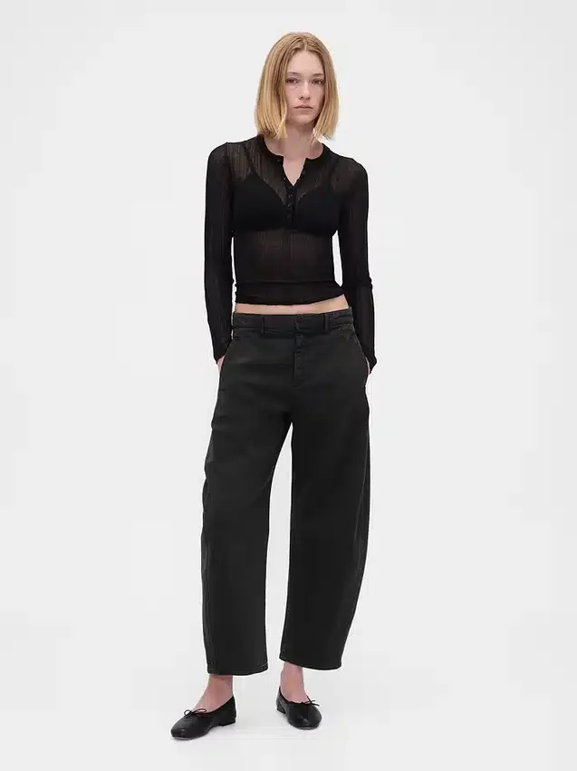 Pantaloni a gamba larga in twill a vita media