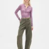 Pantaloni a gamba larga in twill a vita media
