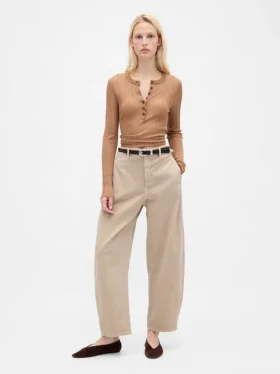 Pantaloni a gamba larga in twill a vita media