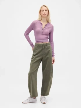 Pantaloni a gamba larga in twill a vita media