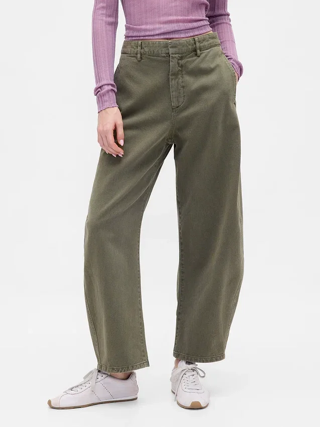 Pantaloni a gamba larga in twill a vita media