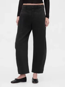 Pantaloni a gamba larga in twill a vita media