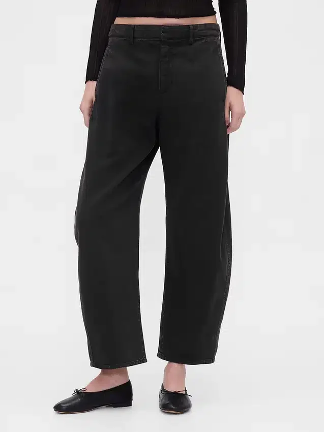 Pantaloni a gamba larga in twill a vita media