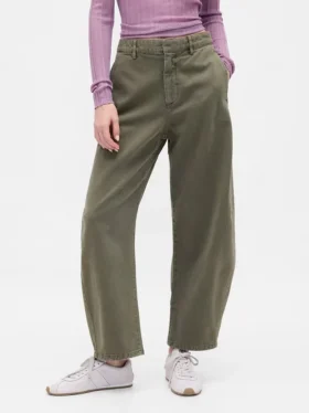 Pantaloni a gamba larga in twill a vita media