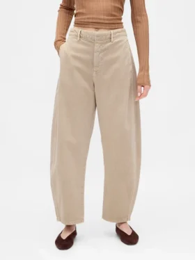 Pantaloni a gamba larga in twill a vita media