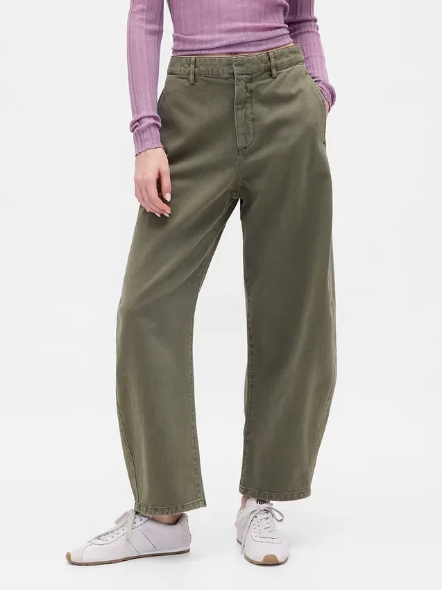 Pantaloni a gamba larga in twill a vita media