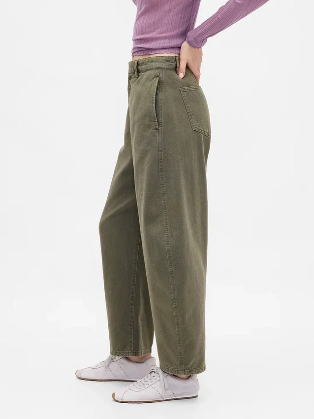 Pantaloni a gamba larga in twill a vita media