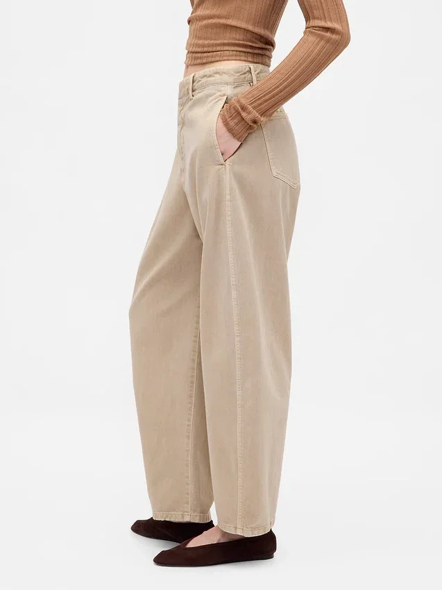 Pantaloni a gamba larga in twill a vita media