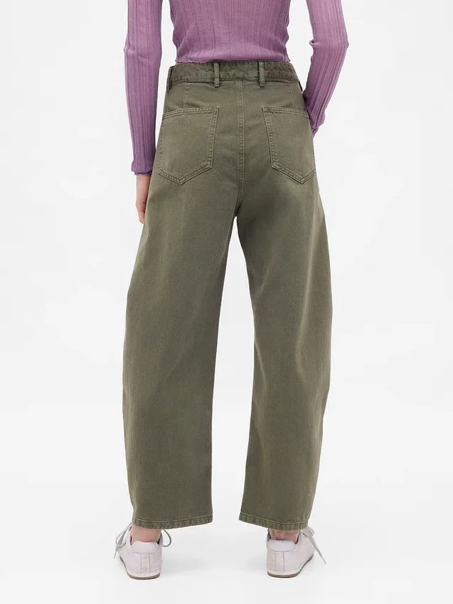 Pantaloni a gamba larga in twill a vita media