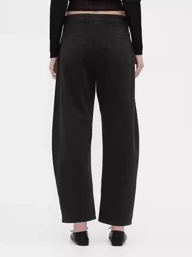 Pantaloni a gamba larga in twill a vita media