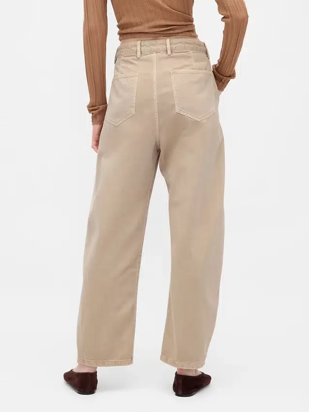 Pantaloni a gamba larga in twill a vita media