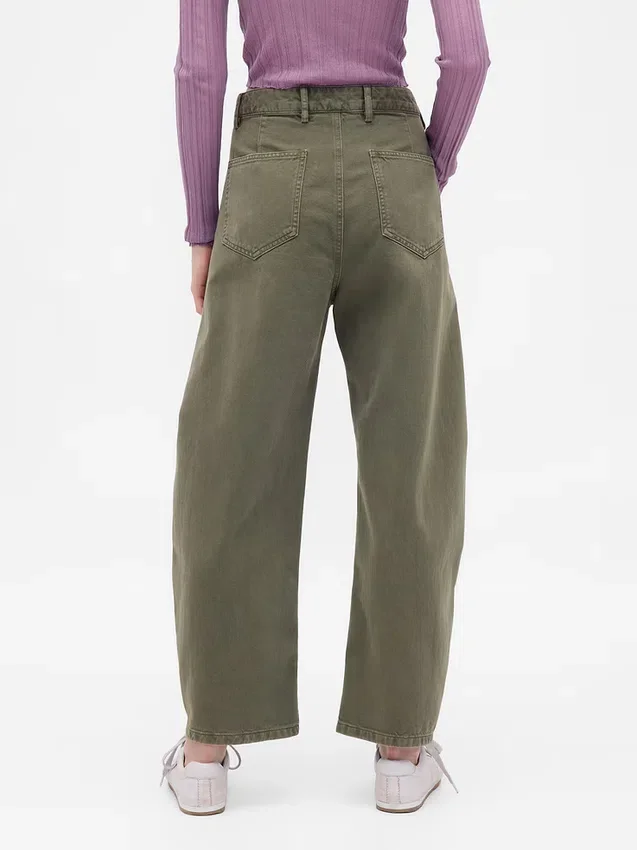 Pantaloni a gamba larga in twill a vita media