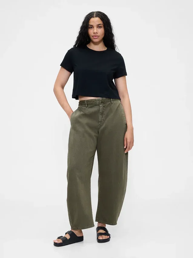 Pantaloni a gamba larga in twill a vita media