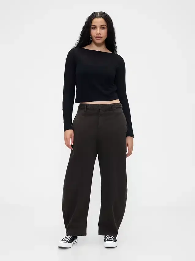 Pantaloni a gamba larga in twill a vita media