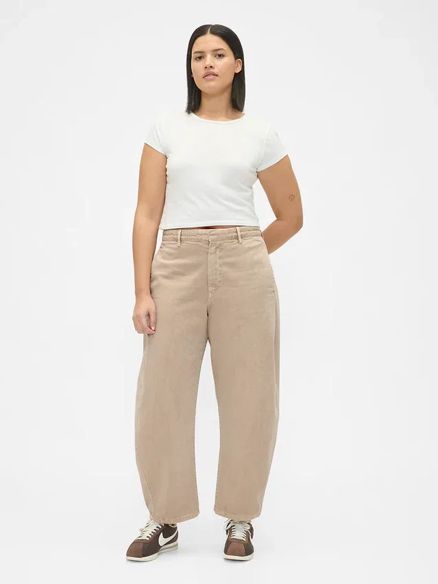 Pantaloni a gamba larga in twill a vita media