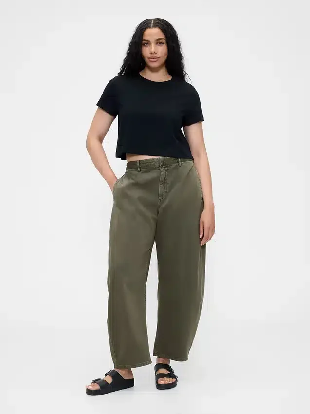 Pantaloni a gamba larga in twill a vita media